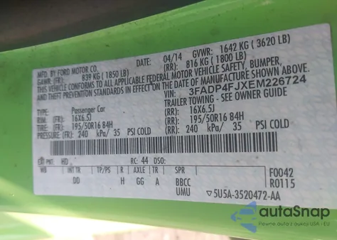 2014 Ford Fiesta Titanium from USA, damaged, VIN 3FADP4FJXEM226724